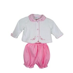 VTG Carters Baby 3-6mo Pink Rose Embroidered Light Weight Cardigan and Bloomers